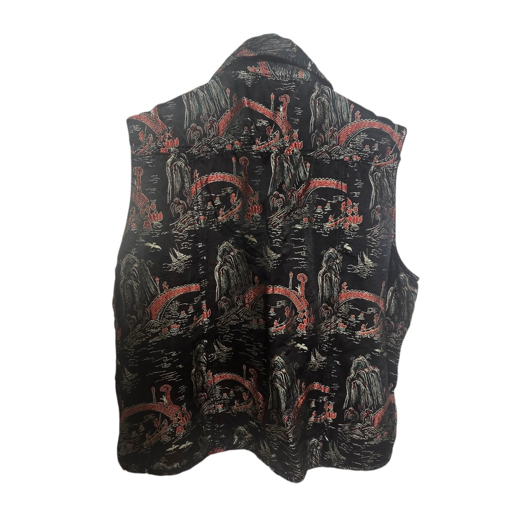 Chicos Size 2 (L/XL)Silk Blend Vest Black Asian Scenic Jacquard Art To Wear Boho - Picture 3 of 6